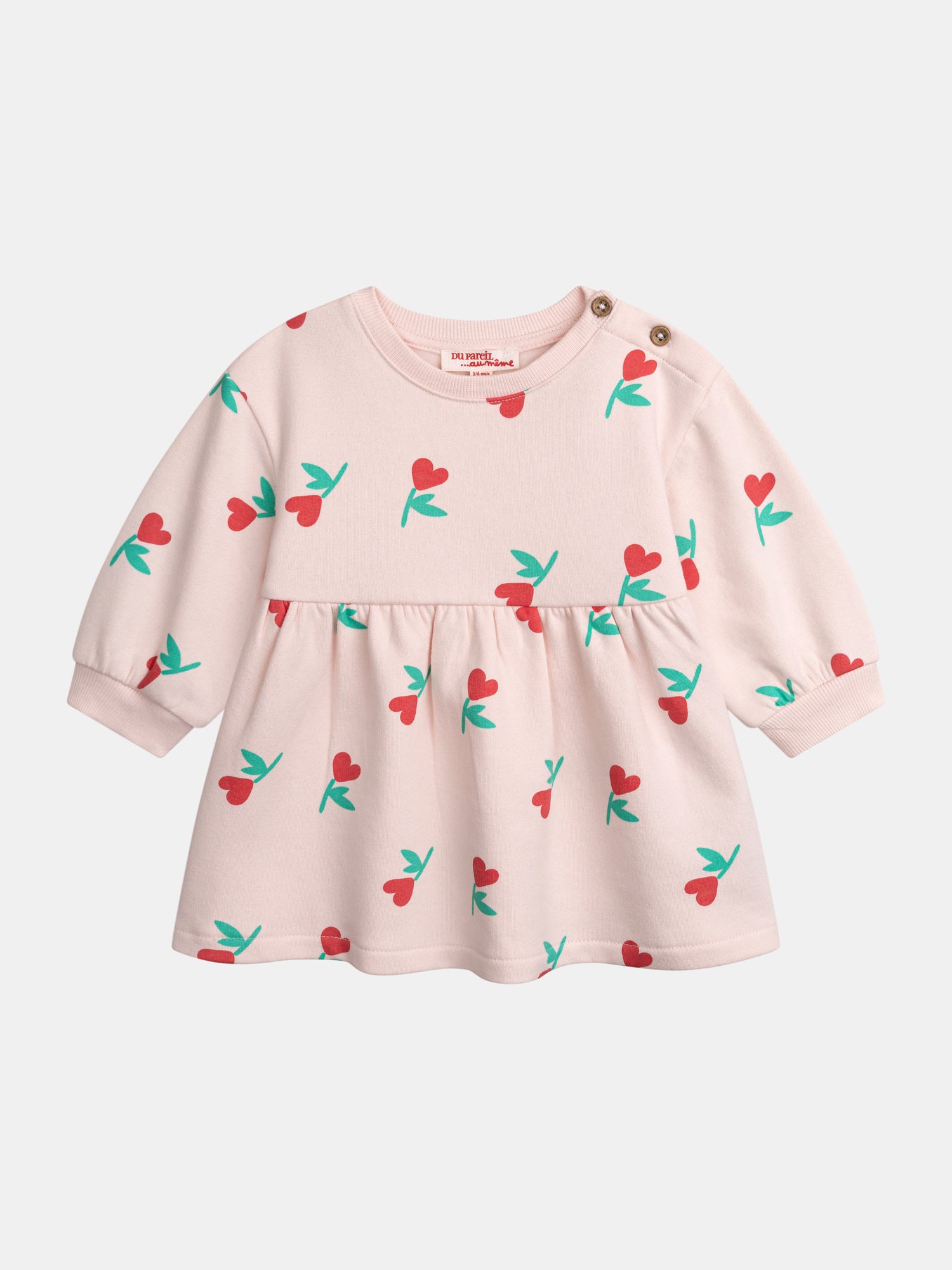 Pink dress with floral-heart print for baby girl
