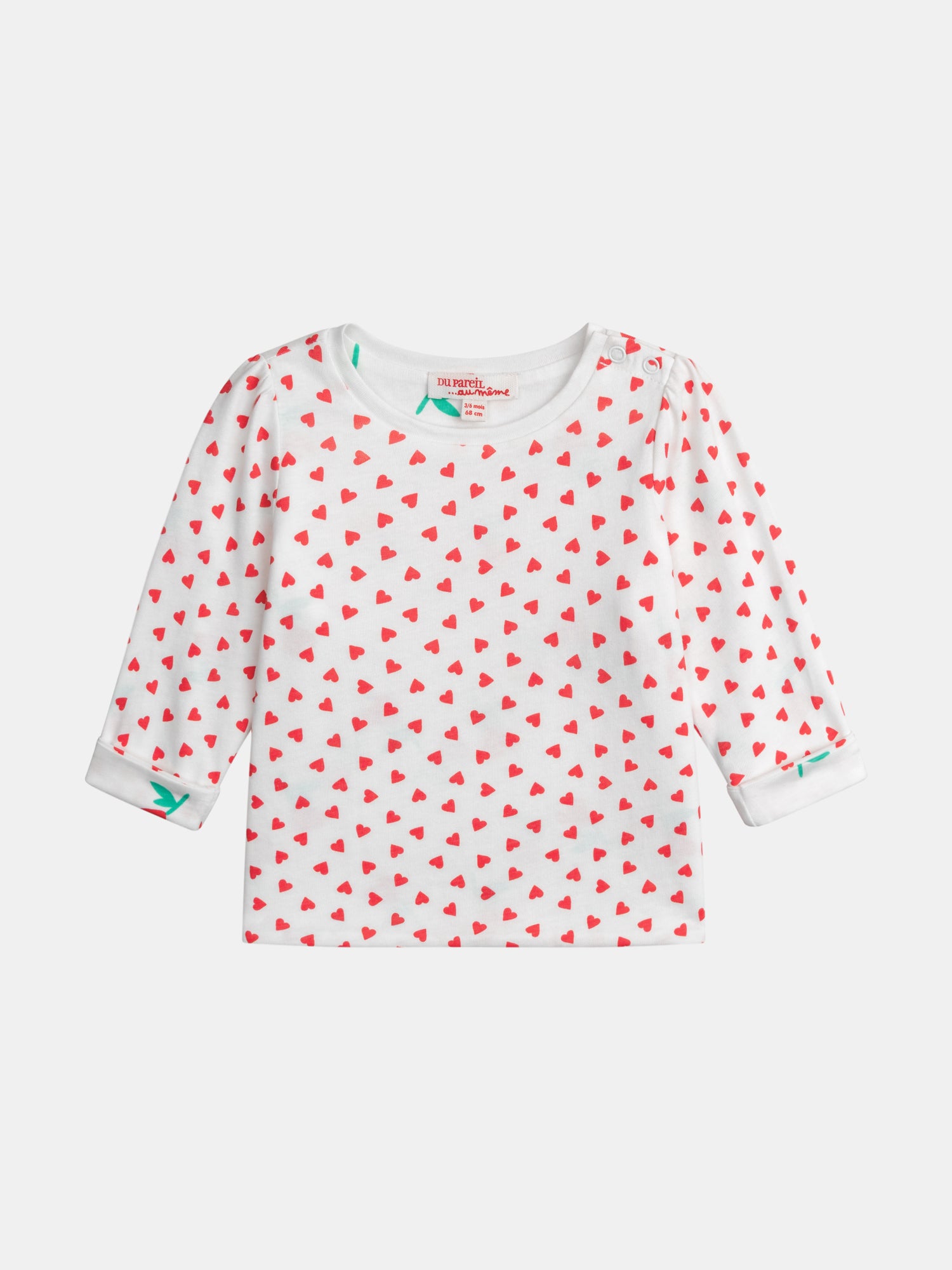Reversible heart-pattern t-shirt for baby girl