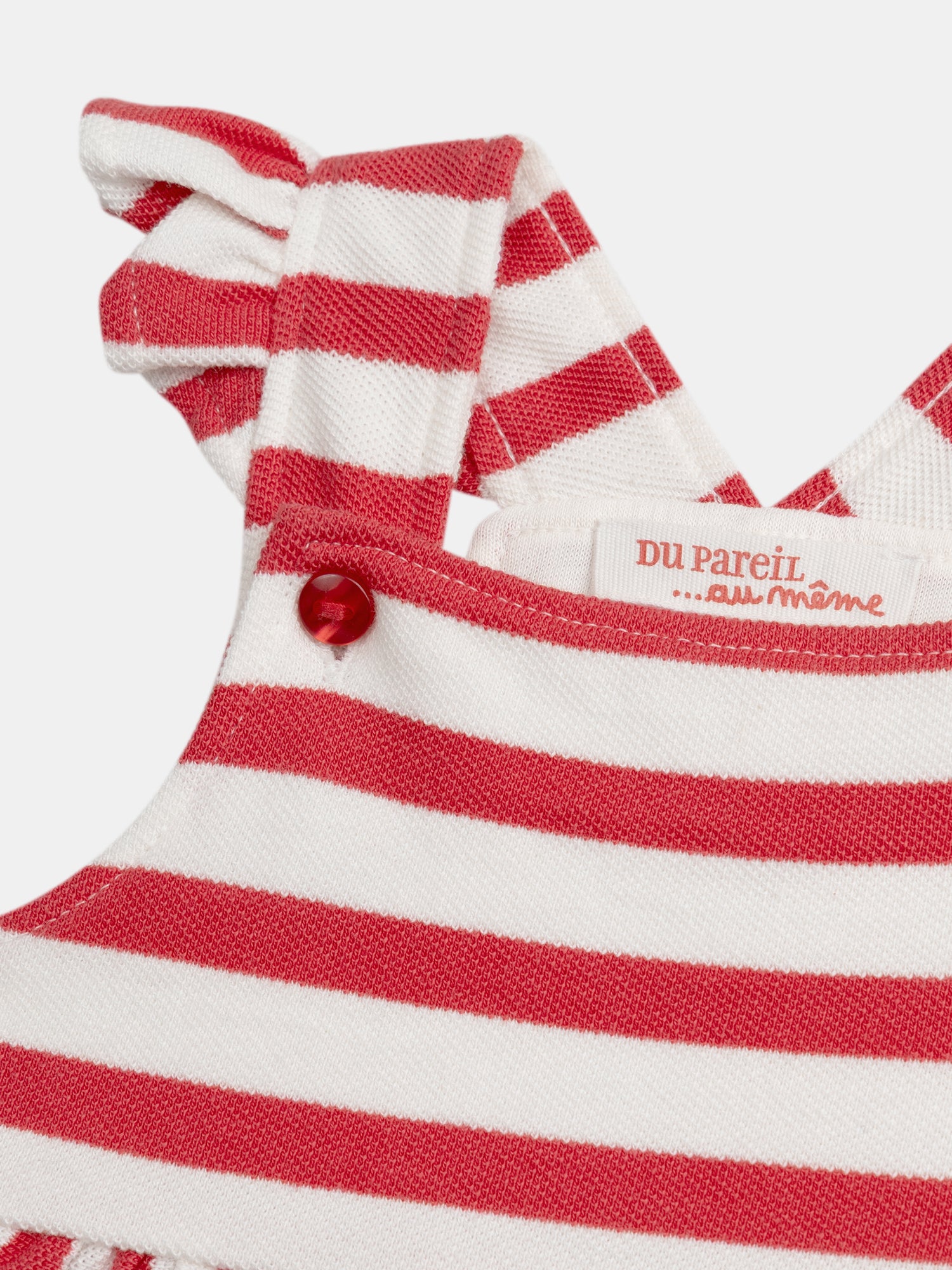 Red and Cream Striped Dress with Heart Pockets for Baby Girls