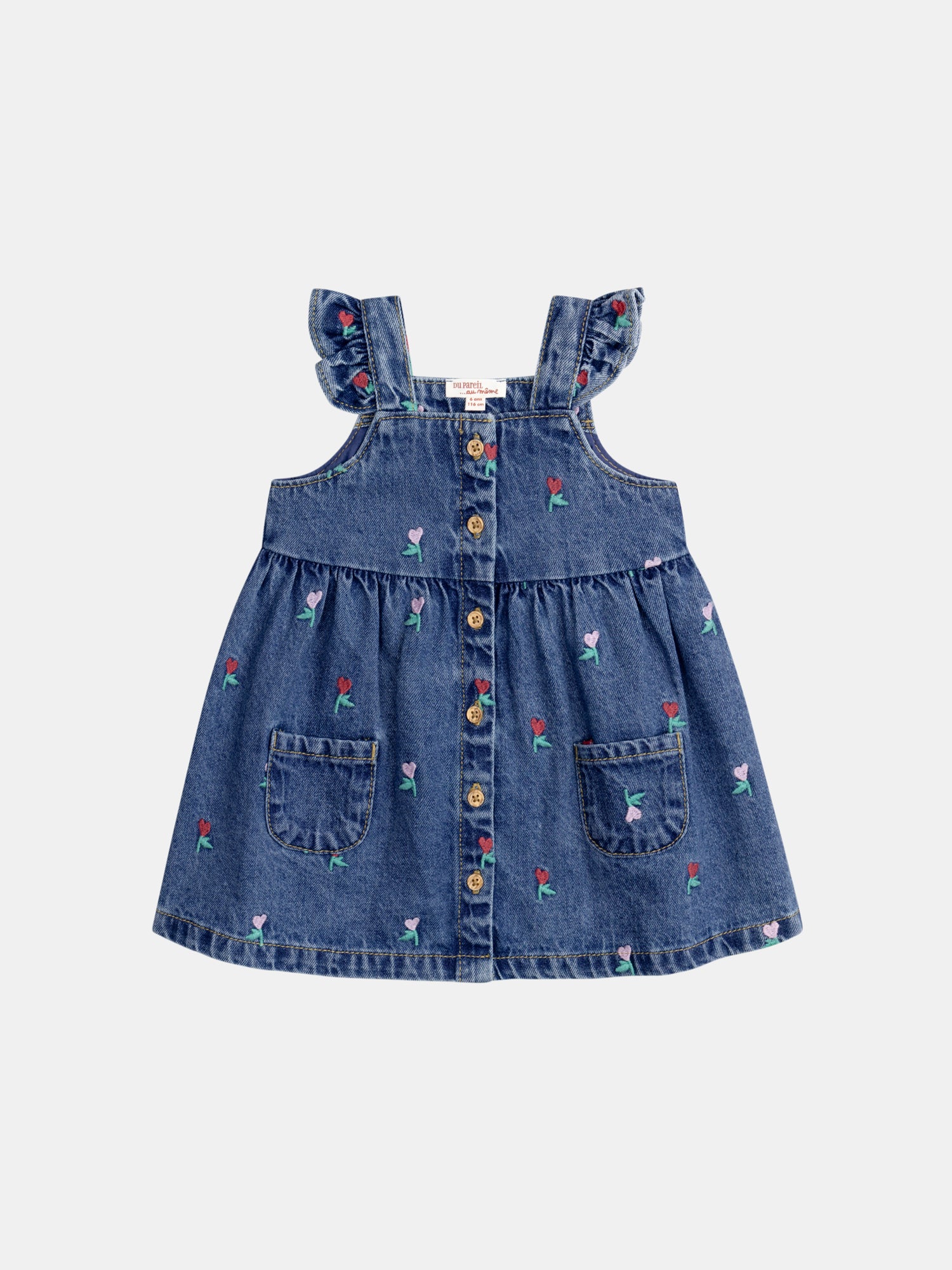 Denim Dress with Floral Heart Embroidery for Baby Girl