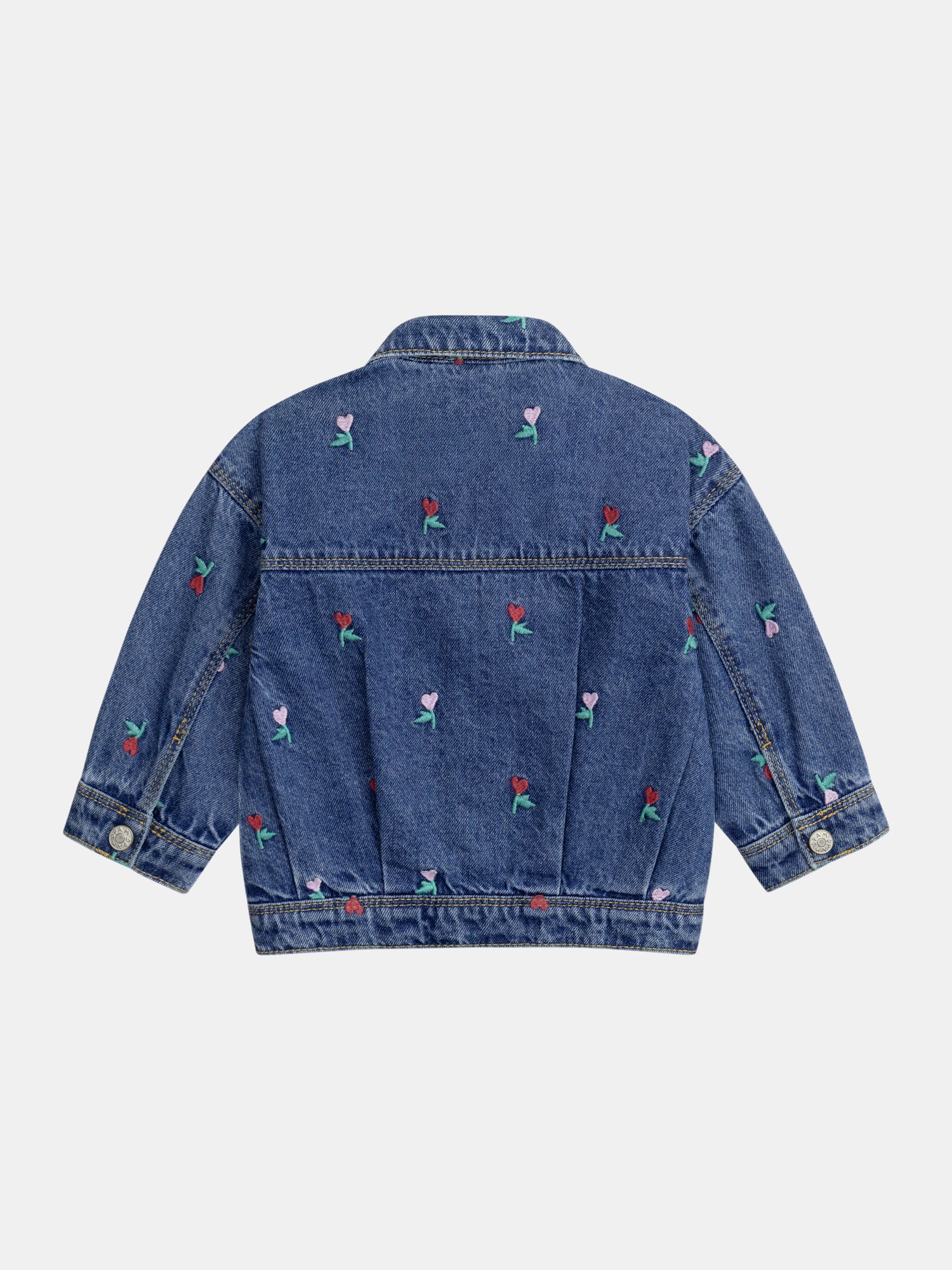 Denim Jacket with Ruffle and Flower Heart Embroidery for Baby Girl