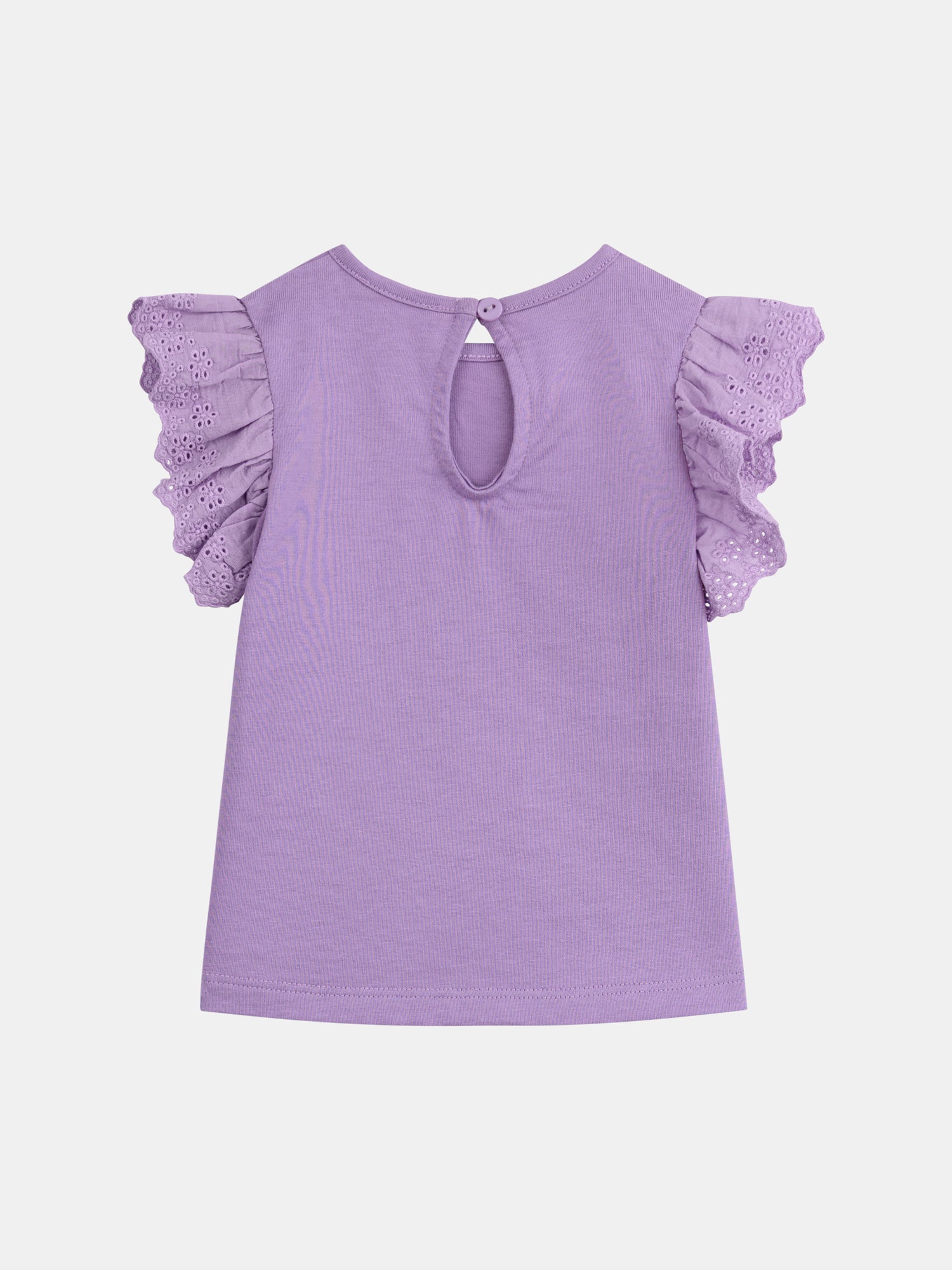 Purple short-sleeve shirt with ruffled and embroidered sleeves for baby girl