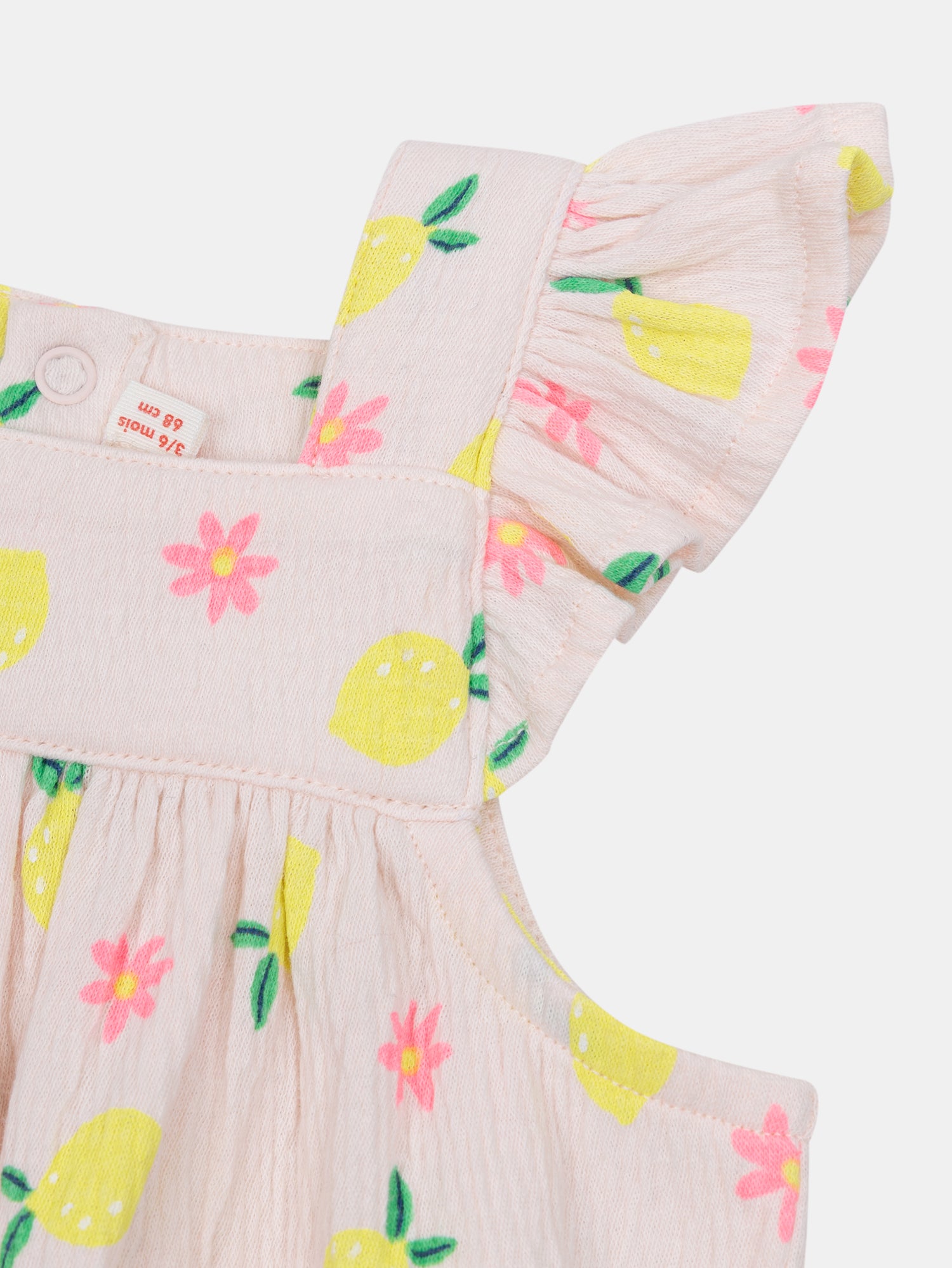 Pink bodysuit with lemon and flower print for baby girl