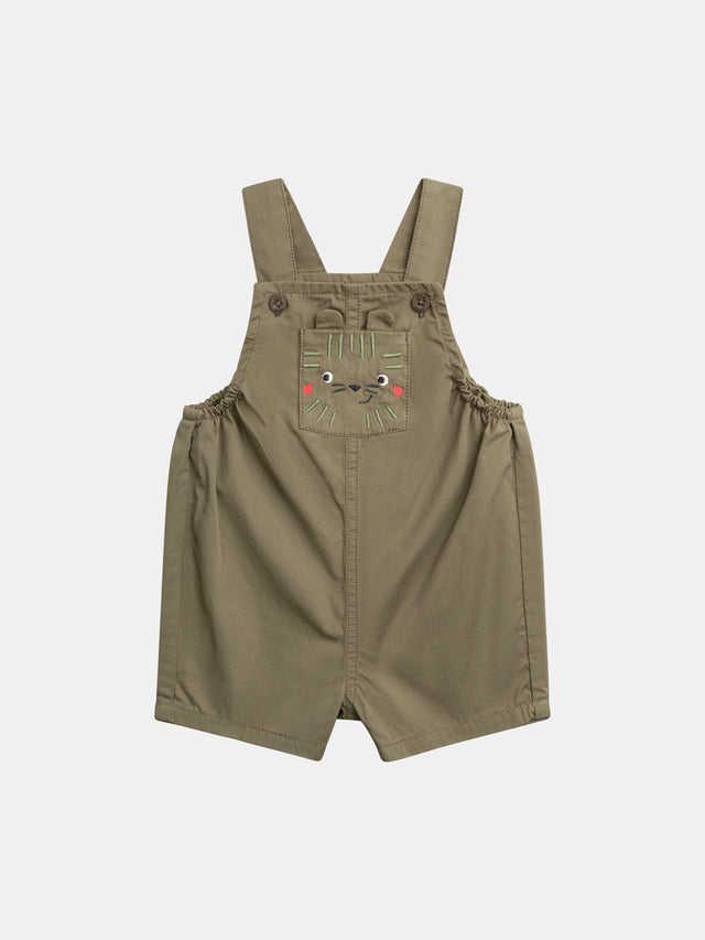 Short Green "Balloon" Dungarees with "Tiger" Print for Baby Boys