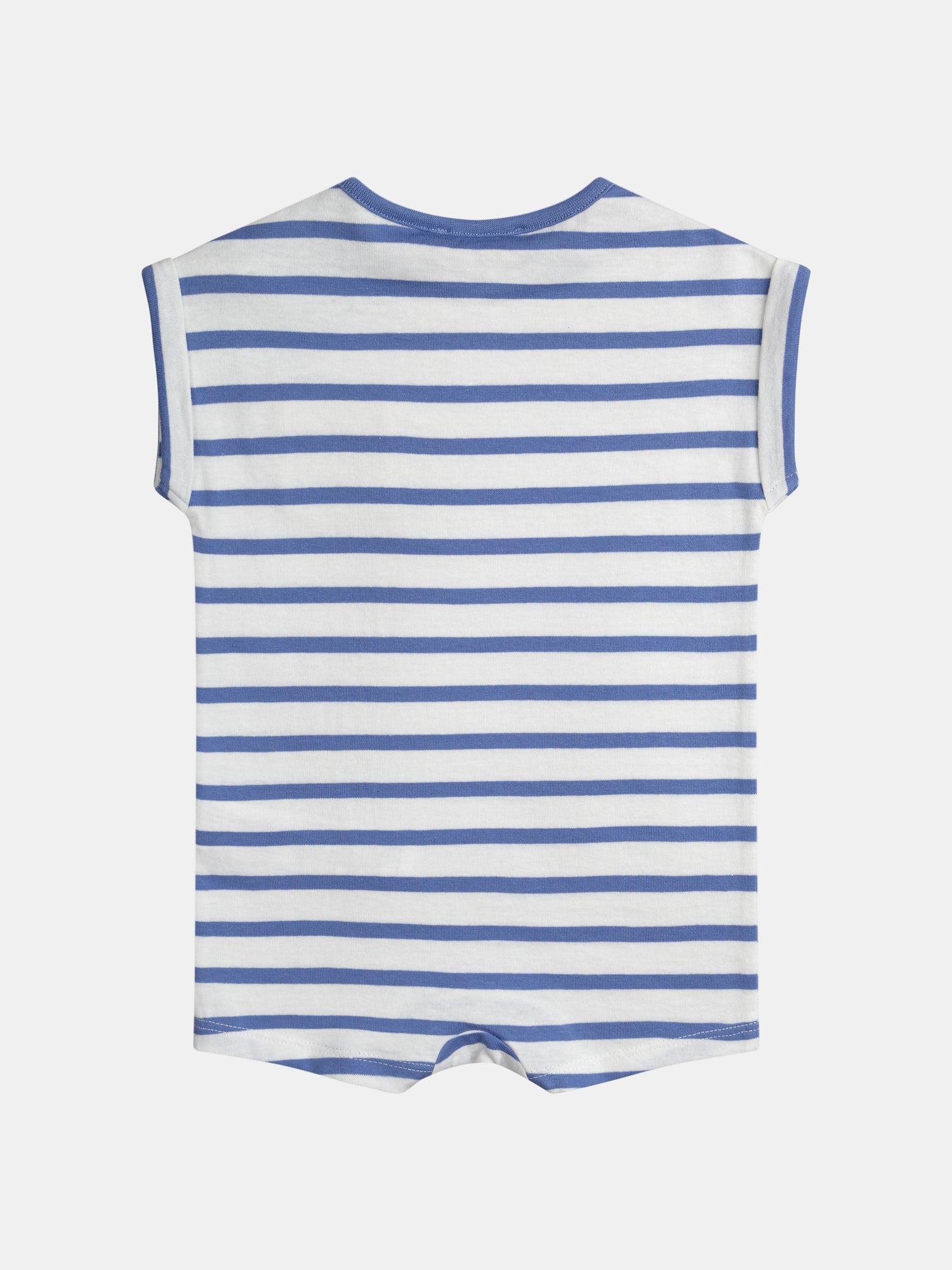 Blue and white striped onesie with pineapple pocket for baby boy