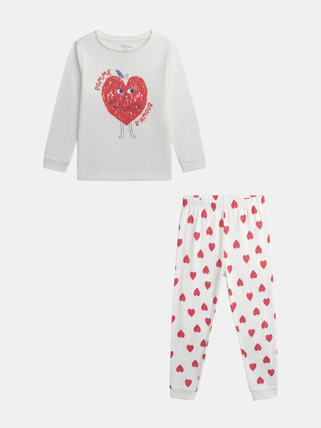 Cream Pyjama with Love Apple Pattern for Girls