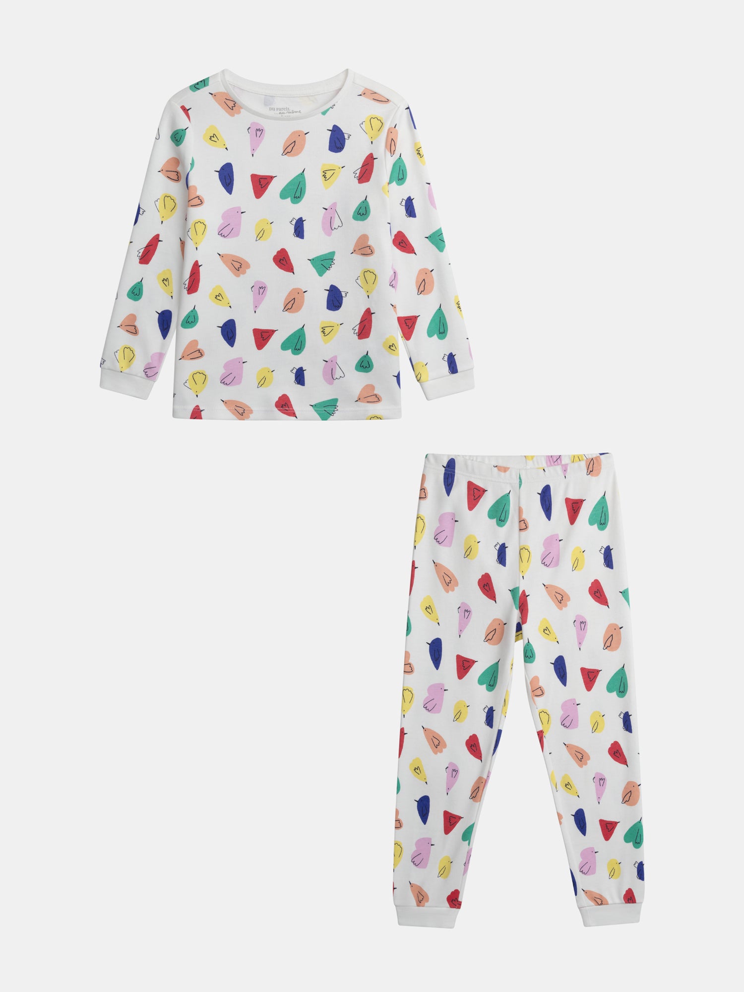 Ecru pyjama printed all over with birds for girl