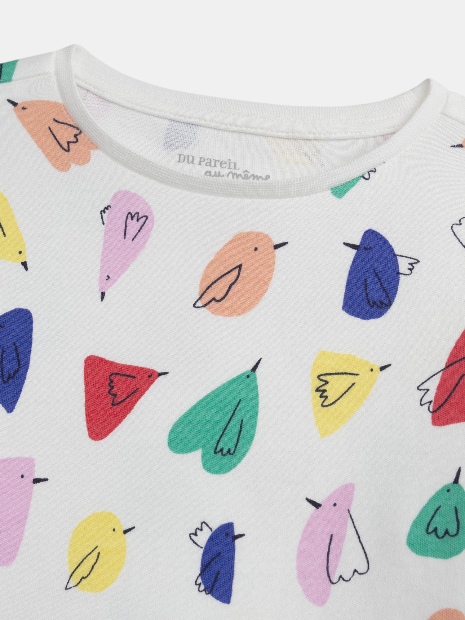 Ecru pyjama printed all over with birds for girl