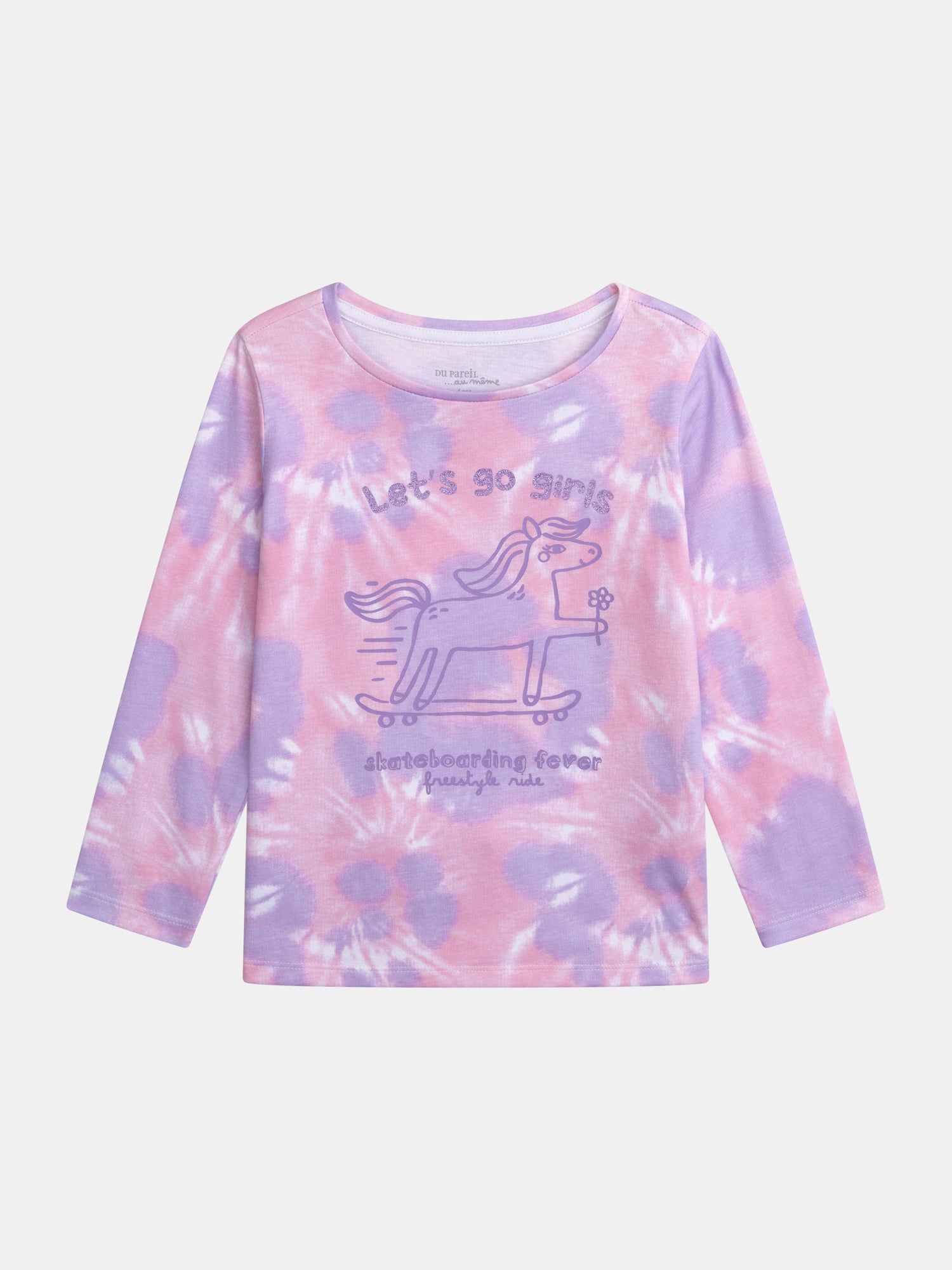 Purple Tie-Dye Pyjama with 'Poney Skateboarding Fever' for Girl
