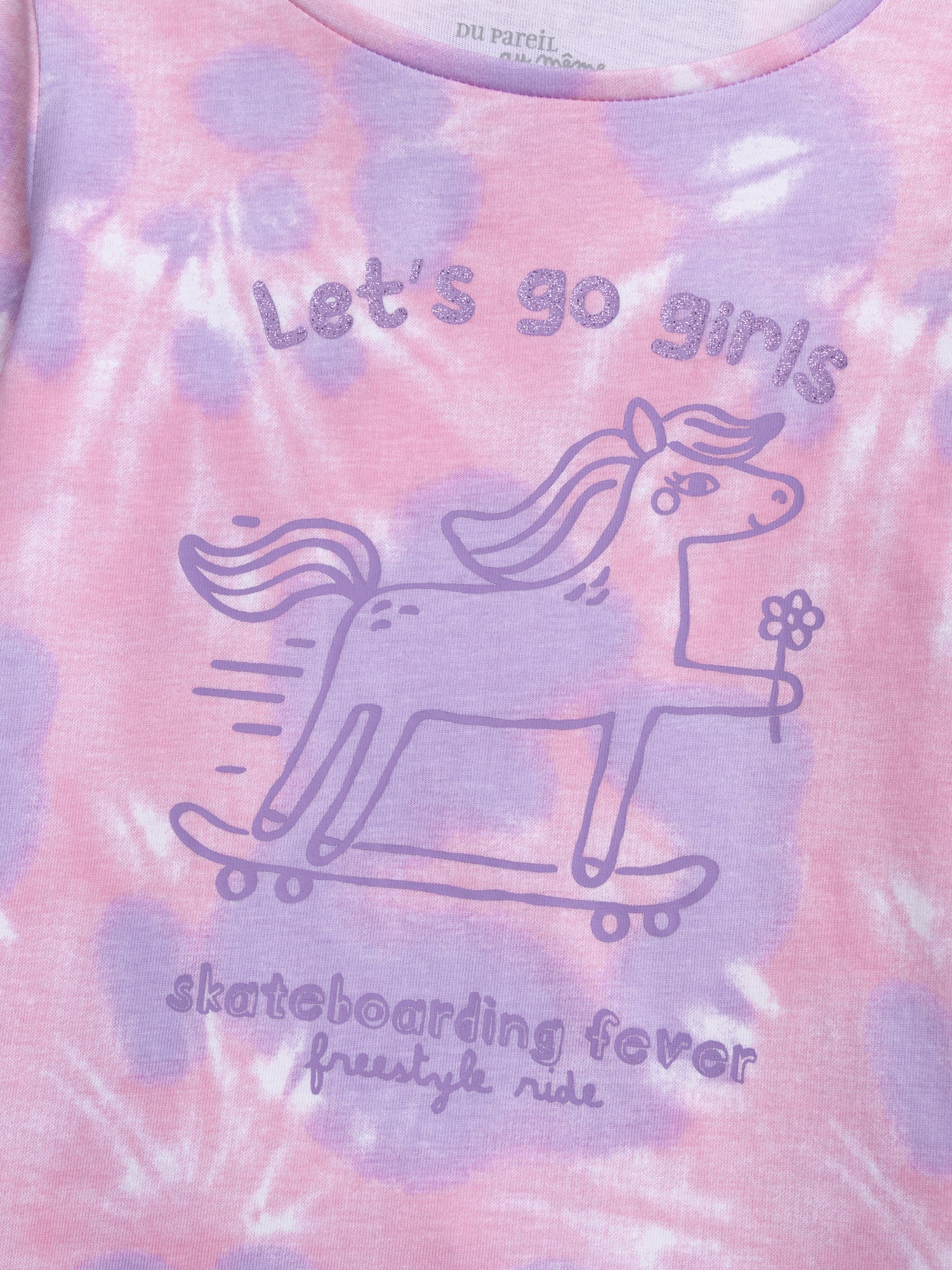 Purple Tie-Dye Pyjama with 'Poney Skateboarding Fever' for Girl