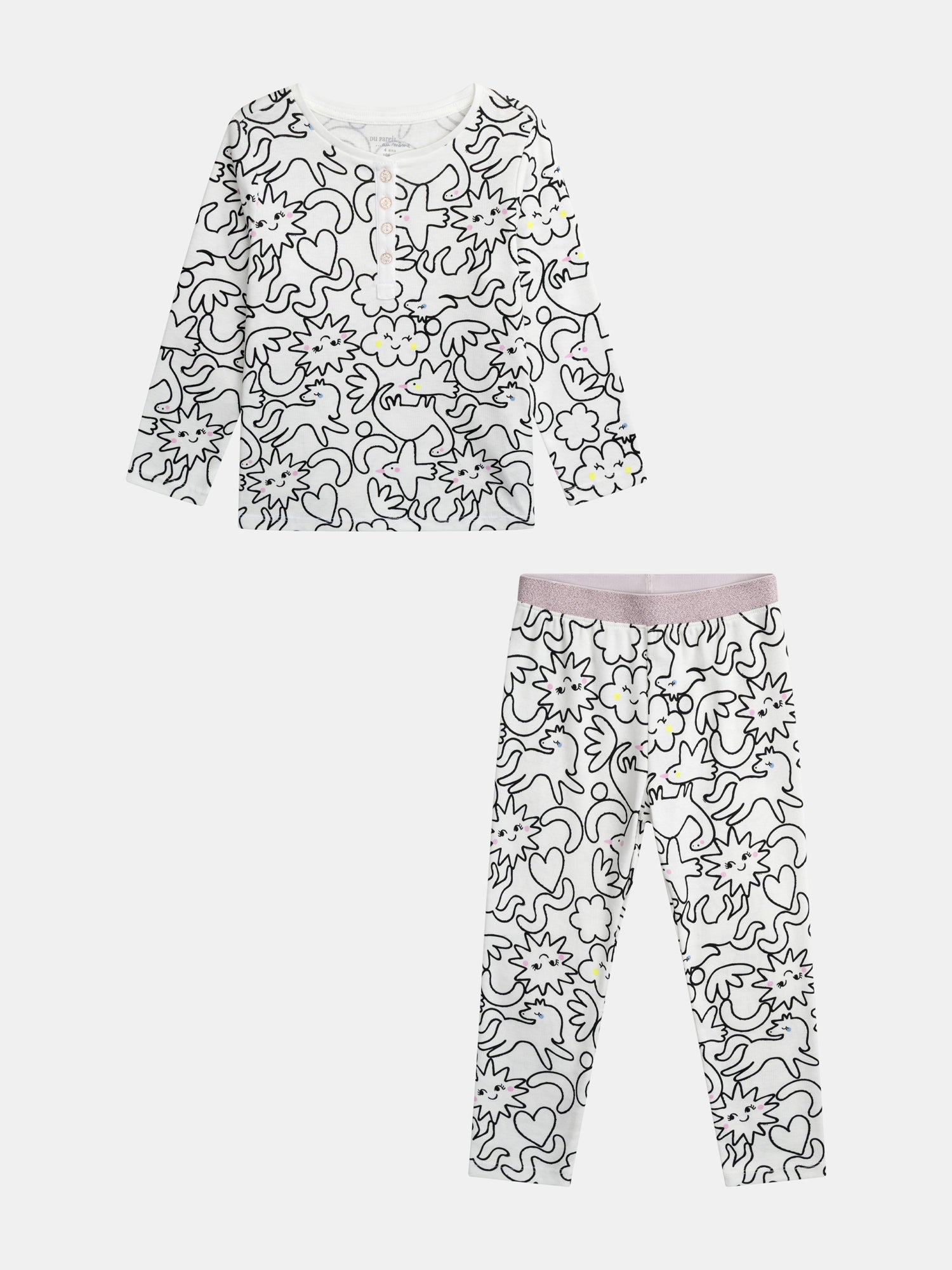 Long cream pajamas with all-over "DREAM" print for girl's child