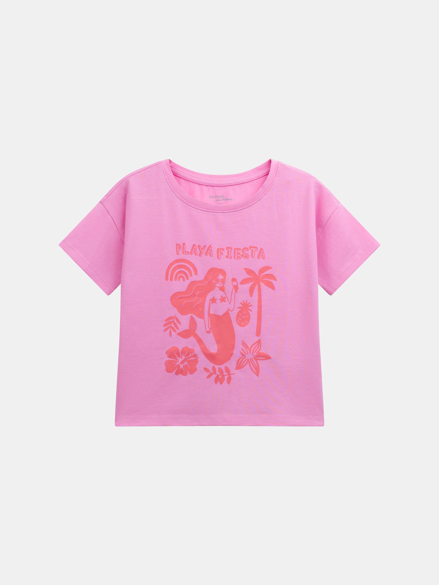 Short pink pajama with "Playa Fiesta" print for girls