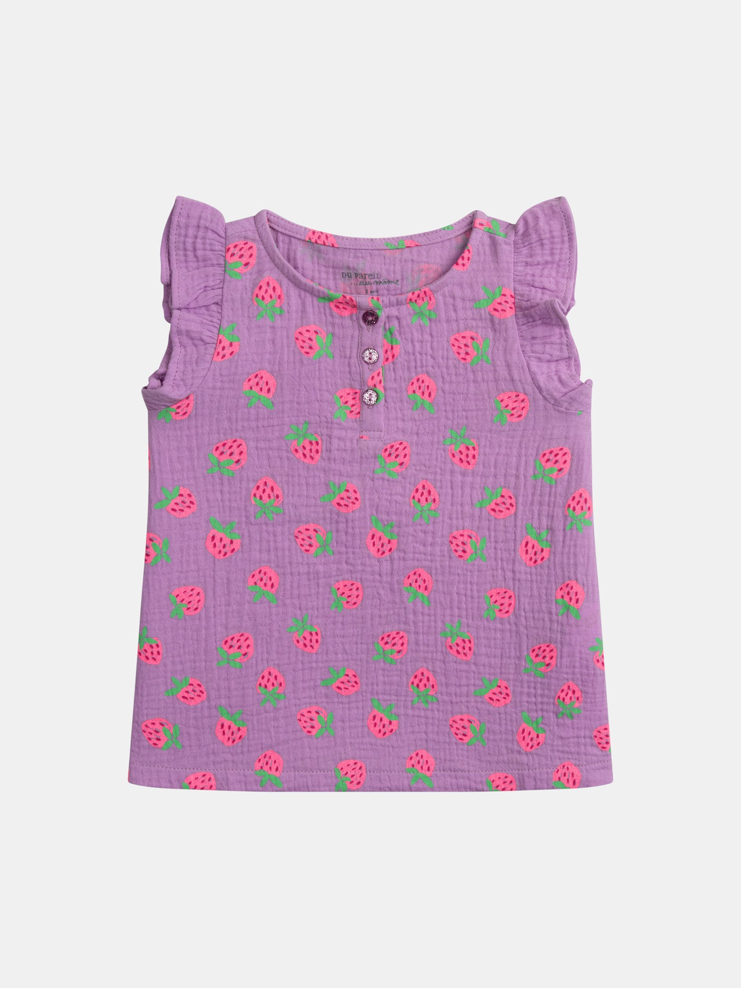 Short purple pajamas with "Gourmet Strawberries" print for girls