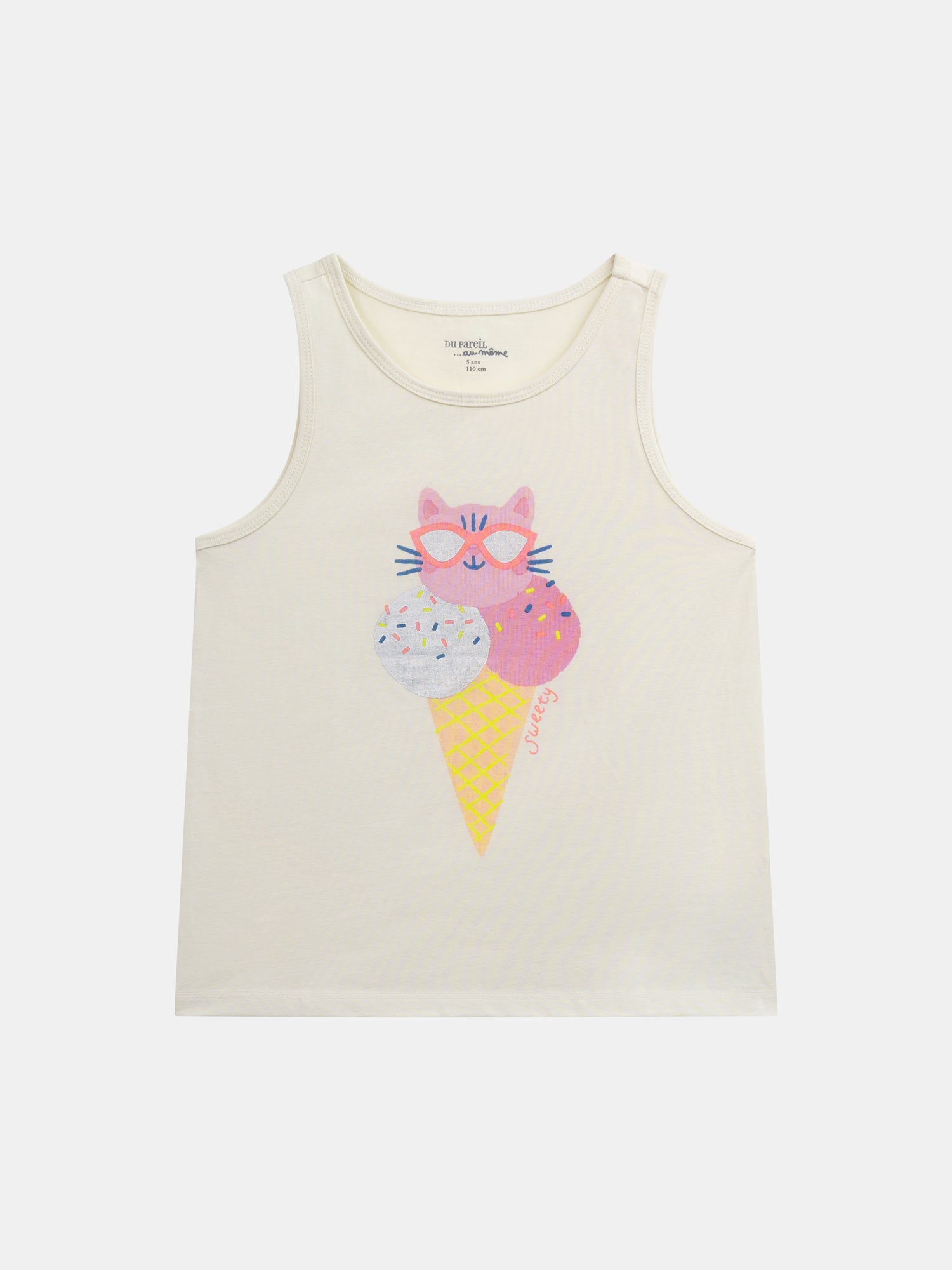 Sleeveless pajama with "Ice Cream Cat" print for girl