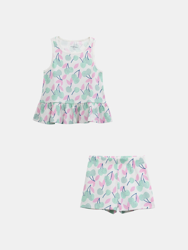 Short pajama tank top with "Pastel Cherries" print for girls
