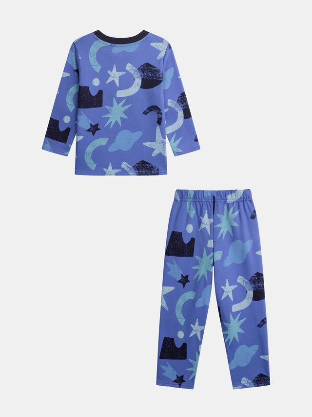 Phosphorescent blue nattier pajamas with spatial print for boy