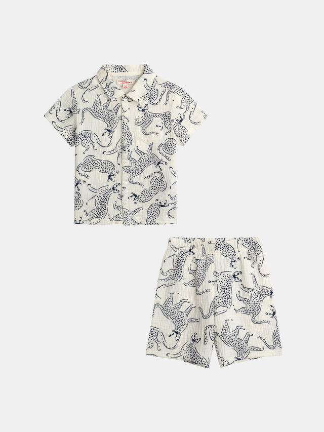 Short shirt pyjama with "Blue Leopards" print for boys