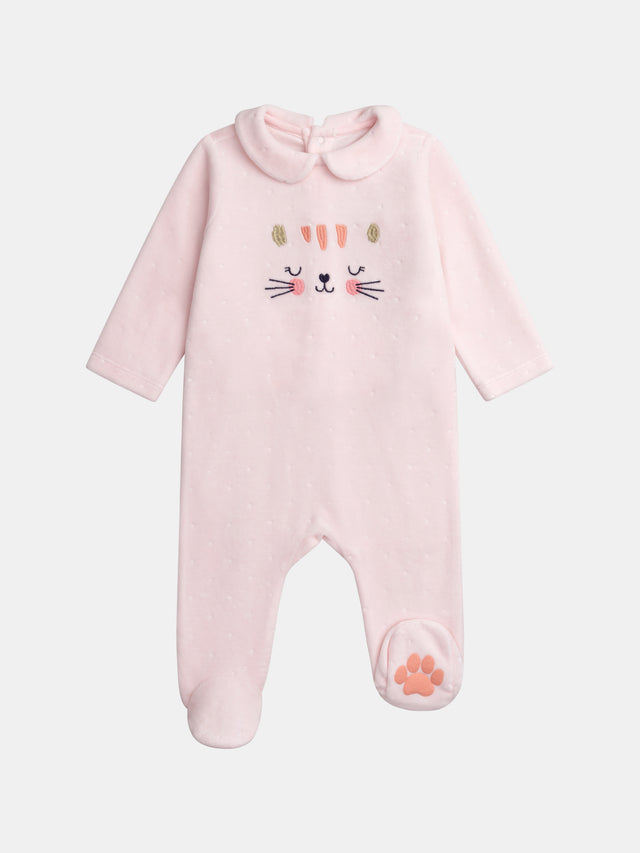 Pink Bodysuit with Collar and Cat Design for Baby Girl