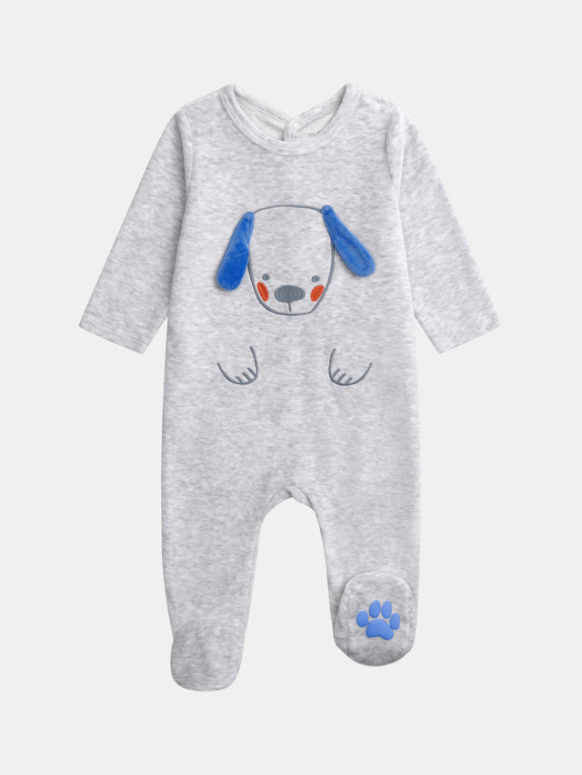 Grey Chiné Dog Pattern Baby Sleeper for Boy