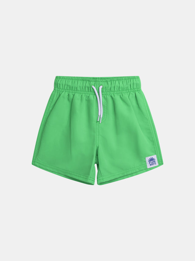 Water-reactive printed swim shorts for boys