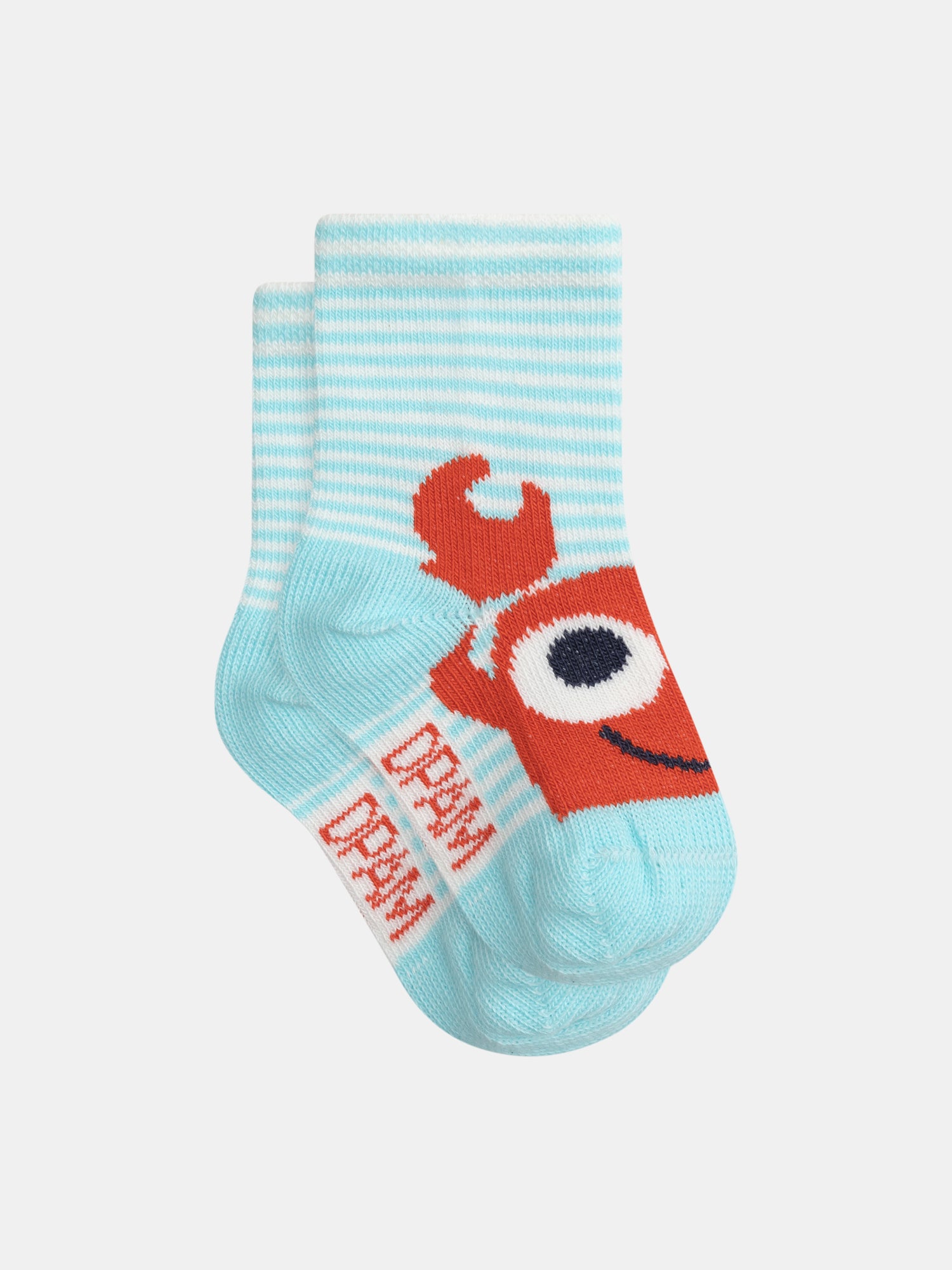 Green striped socks with crab pattern for baby boy