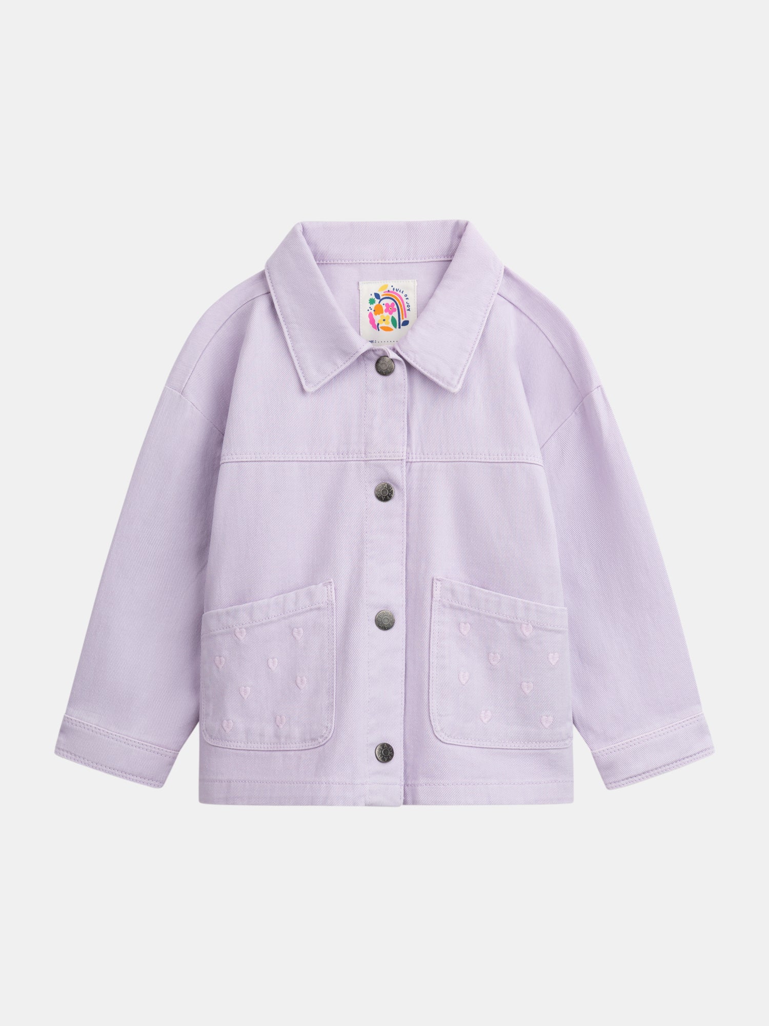 Purple Jacket with Pockets and Heart Embroidery for Girls