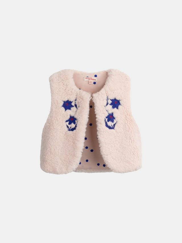 Pale Pink Sleeveless Cardigan with Flower Embroidery for Girls