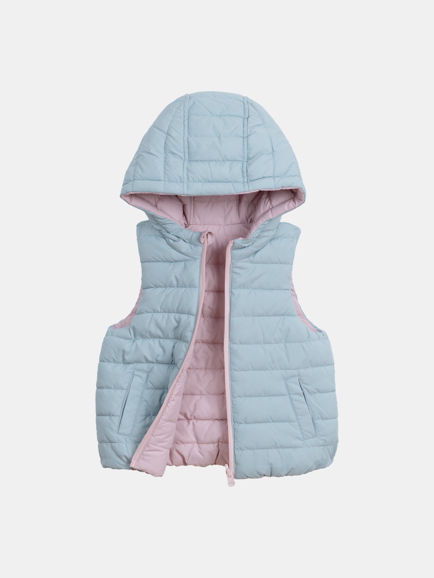 Reversible sleeveless down jacket for girls
