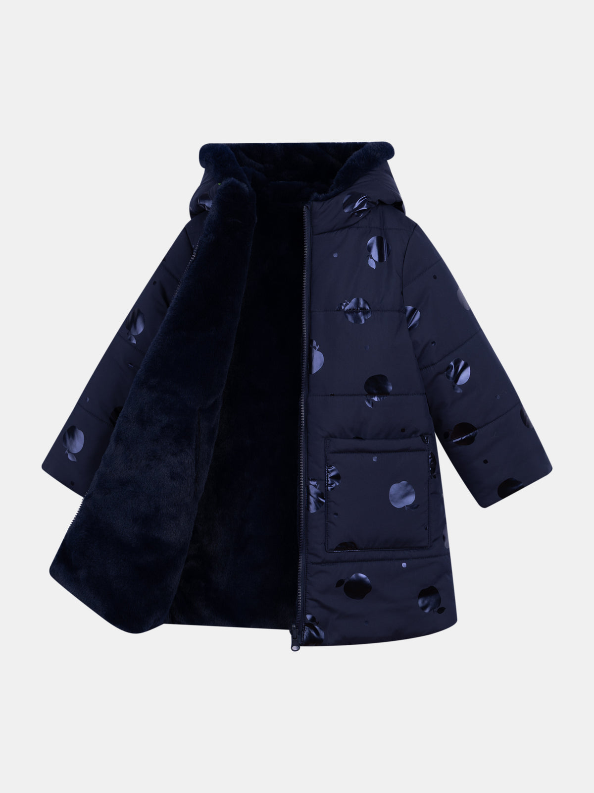Reversible Parka with Apple Print for Girls