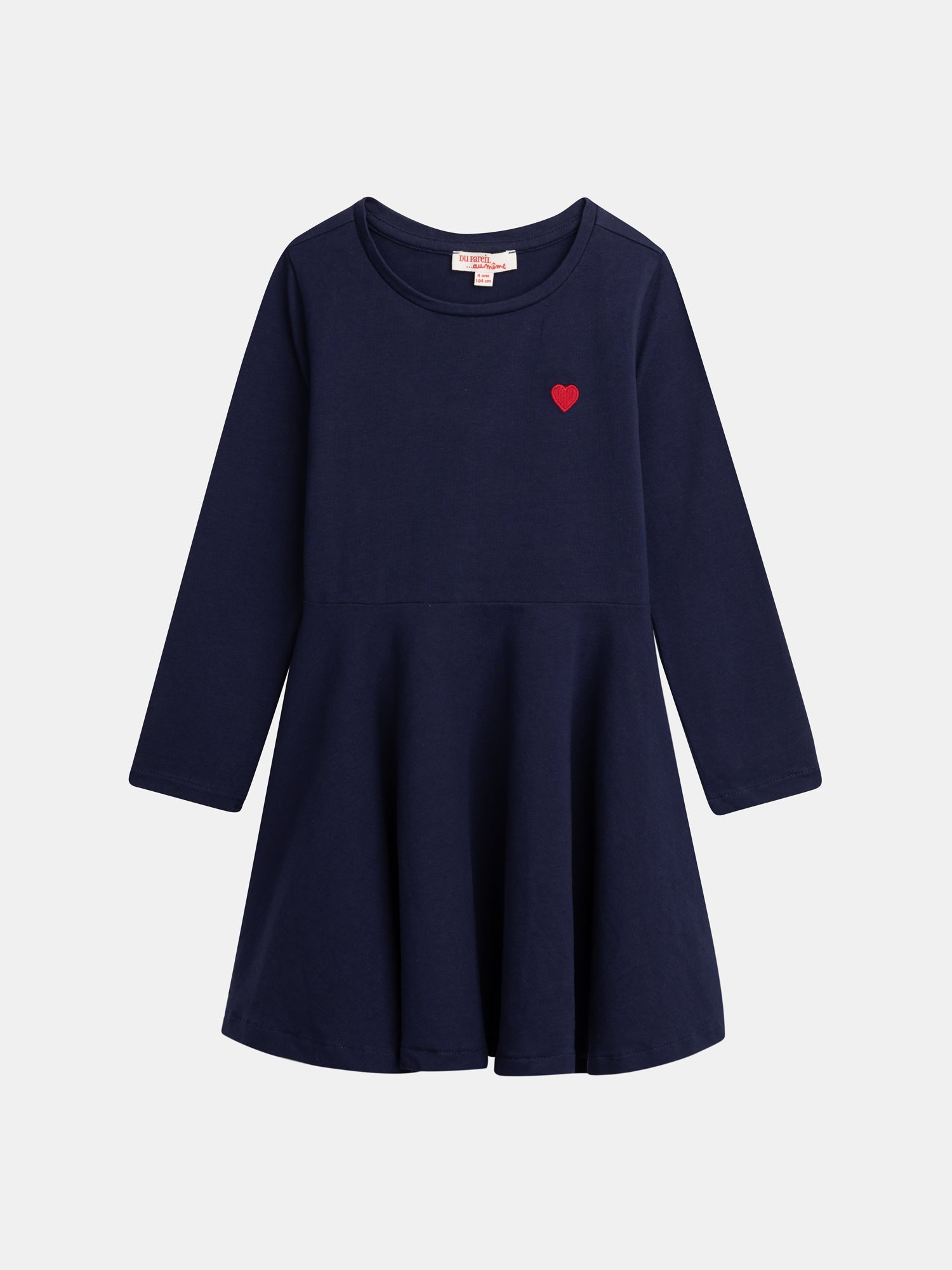 Navy dress with heart embroidery for girls