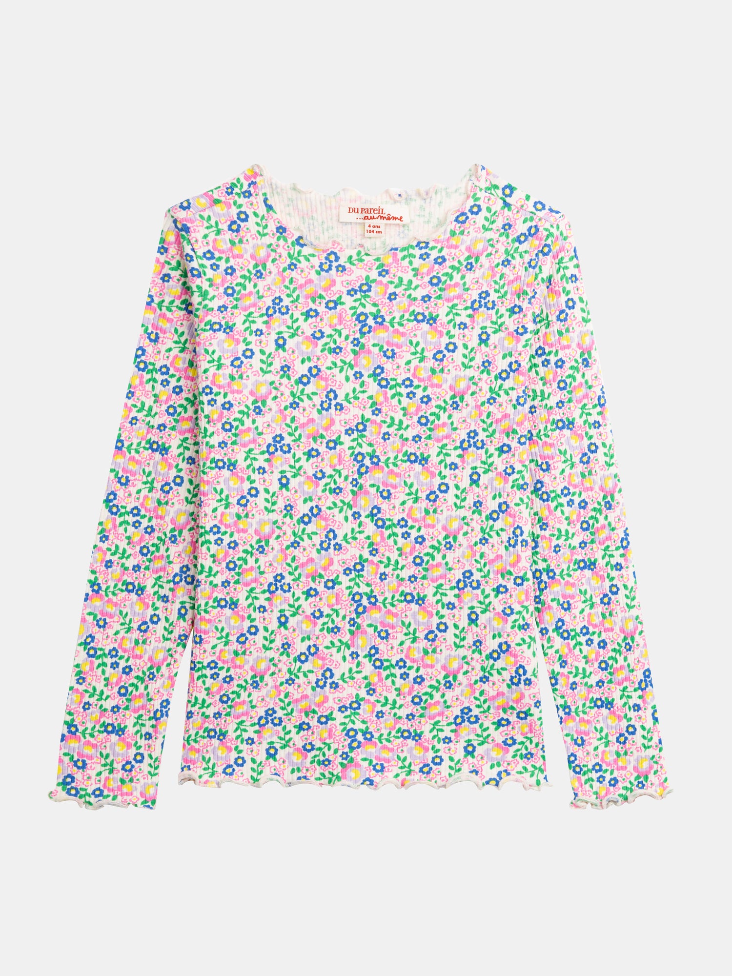 Ecru long sleeve t-shirt with floral print for girls