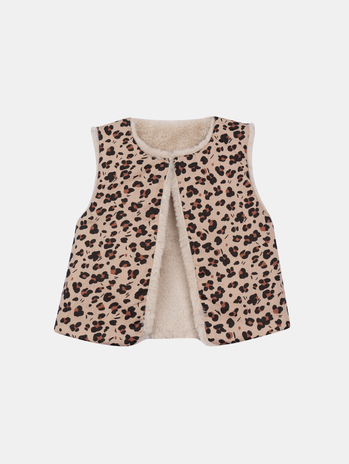 Reversible cardigan with synthetic fur and leopard print for girls