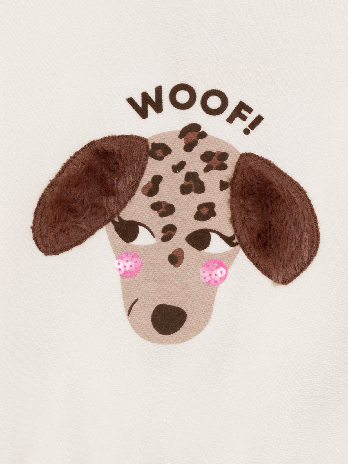 Cream Sweatshirt with Dog Animation for Girls