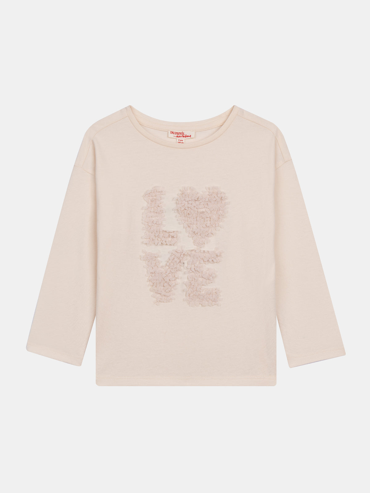 Ecru Long Sleeve T-Shirt with 3D LOVE Animation for Girls