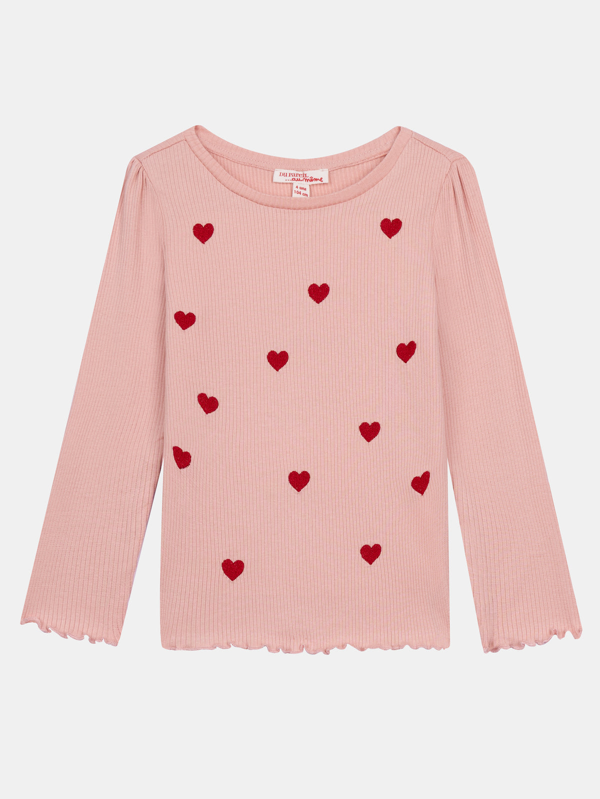 Pink Long Sleeve T-Shirt with Heart Embroidery for Girls