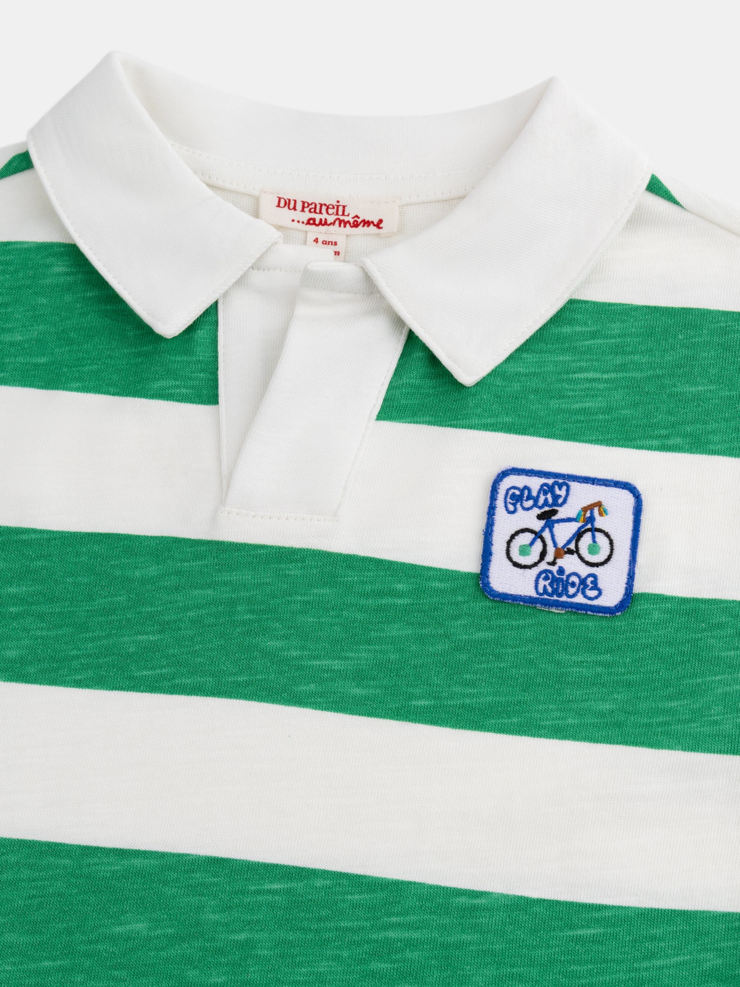 Ecru Polo T-Shirt with Green Stripes for Boys