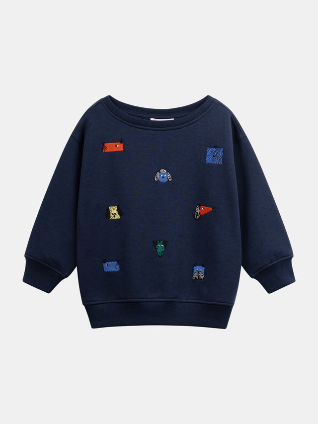 Navy sweatshirt with dog head embroidery for boys