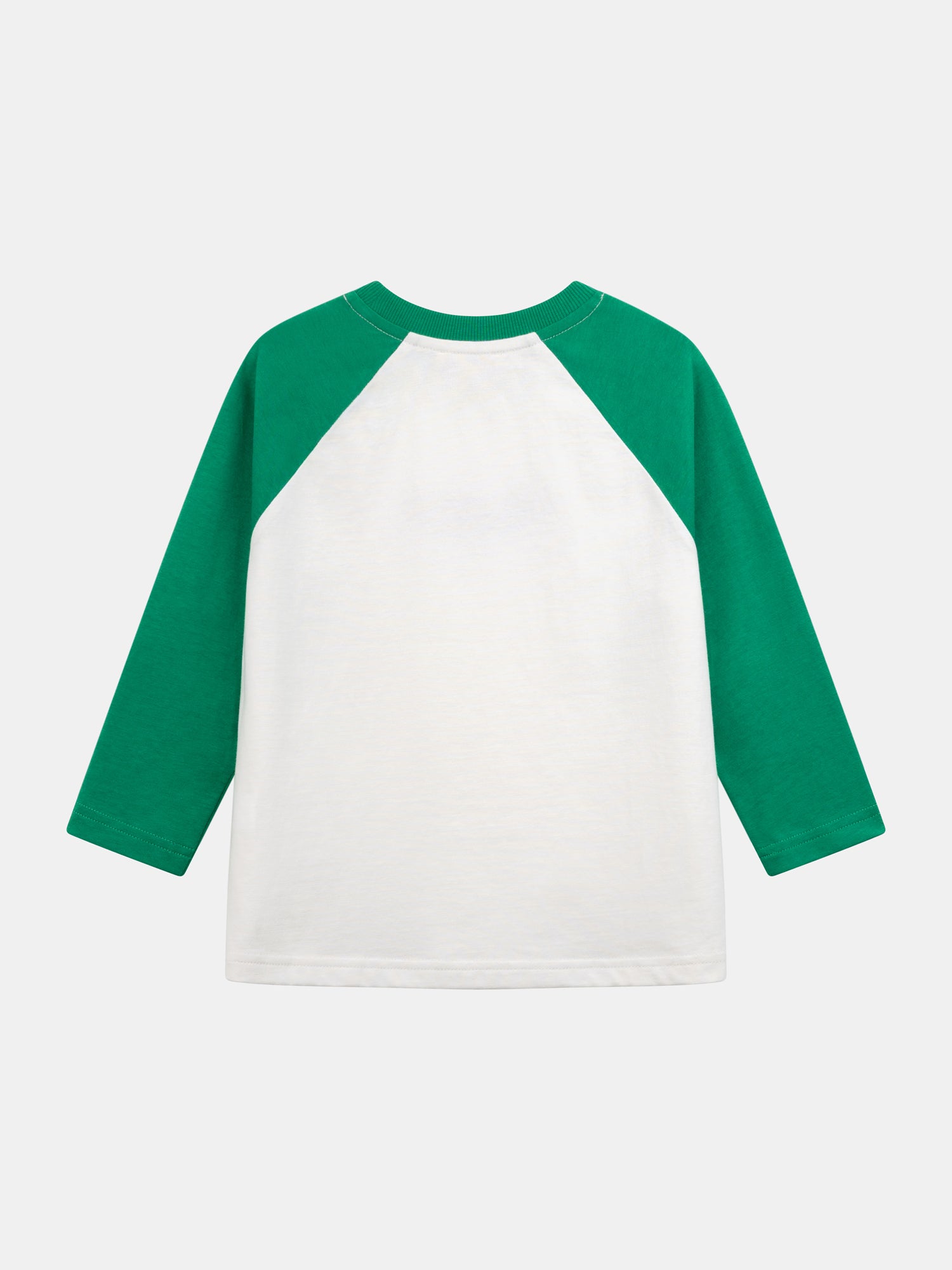 Cream Long Sleeve T-Shirt with Green Sleeves and Dog Head Embroidery for Boys
