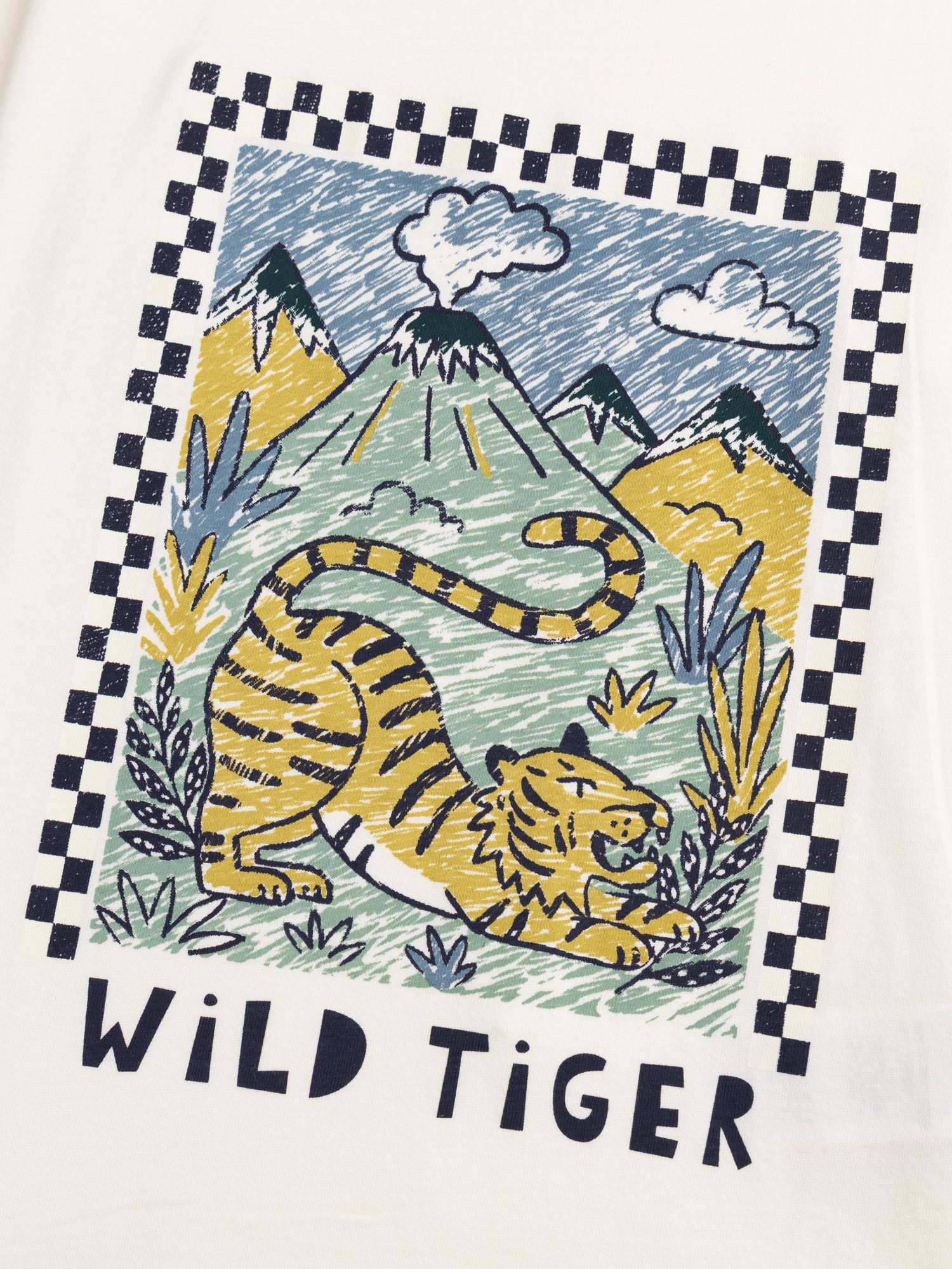 Ecru Long Sleeve T-shirt with Tiger Animation for Boys