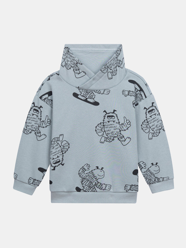 Green High Collar Yeti Print Sweatshirt for Boys