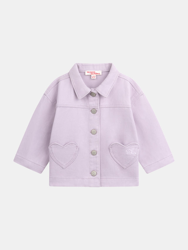 Lilac twill jacket with heart pockets for baby girl