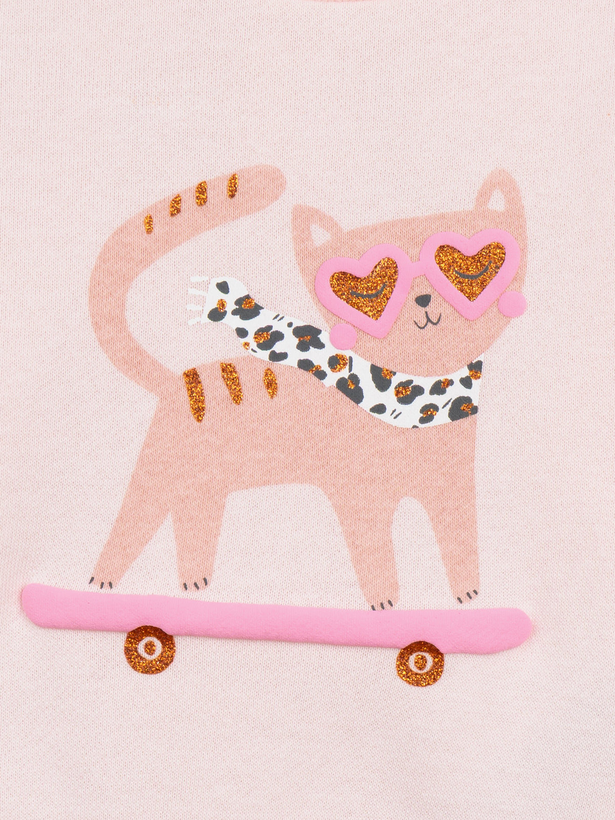 Pink Sweat Set "Skater Cat" and Ribbed Leggings in Plum for Baby Girl
