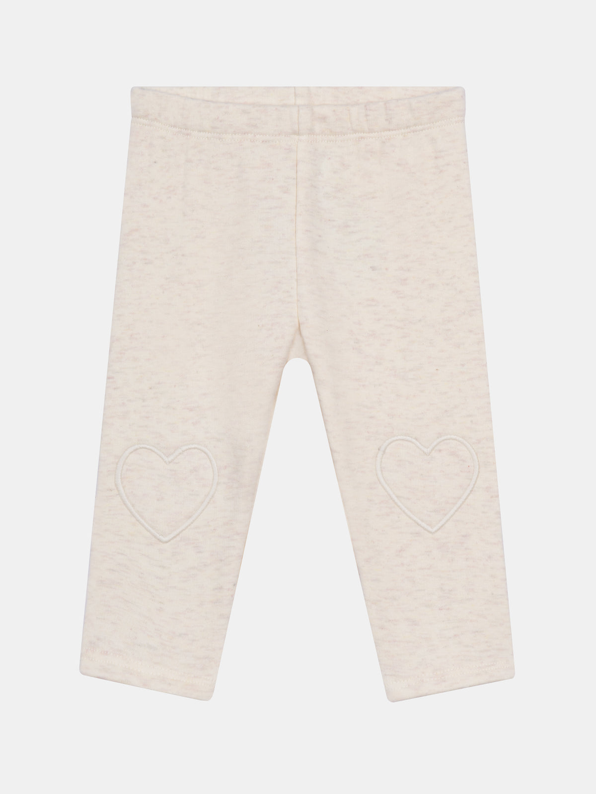 Ecru chiné pants with heart knee patches for baby girl