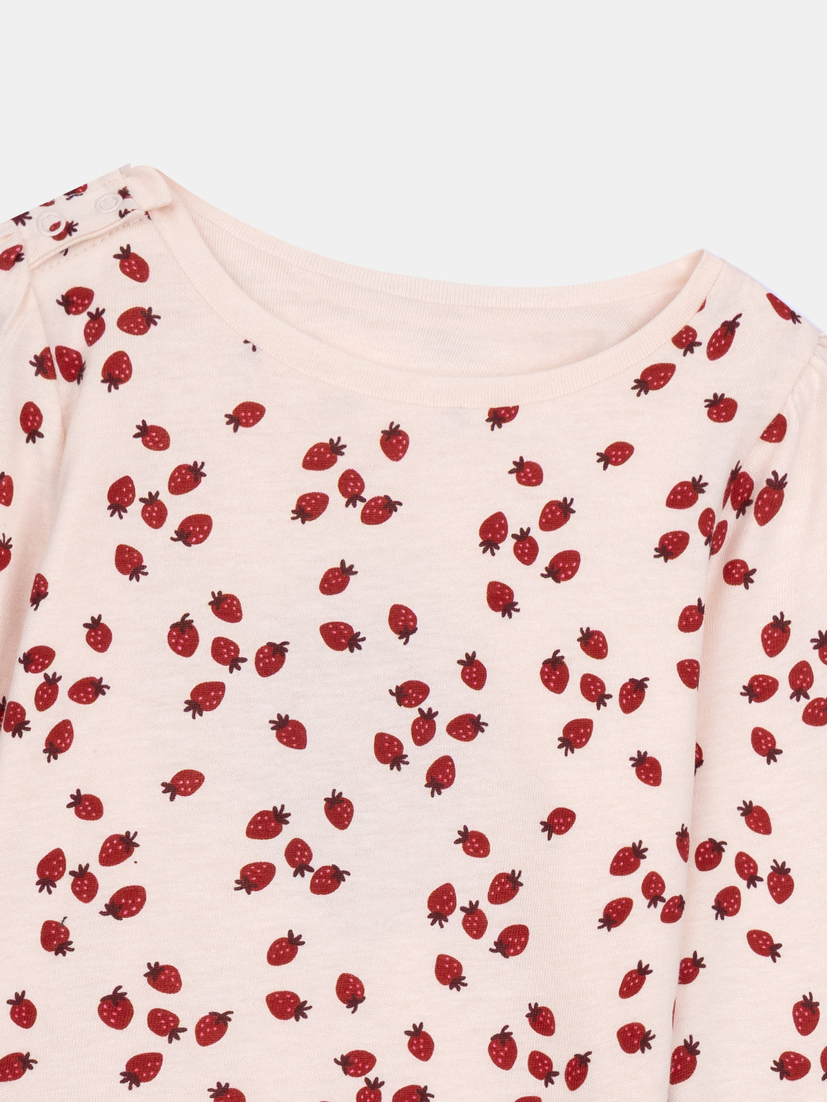 Reversible Long Sleeve Cotton T-Shirt in Chalk and Strawberry Patterns for Baby Girl
