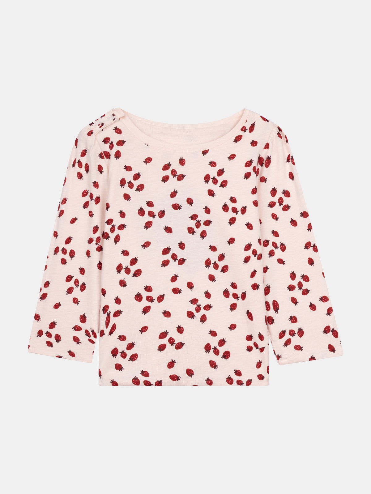 Reversible Long Sleeve Cotton T-Shirt in Chalk and Strawberry Patterns for Baby Girl