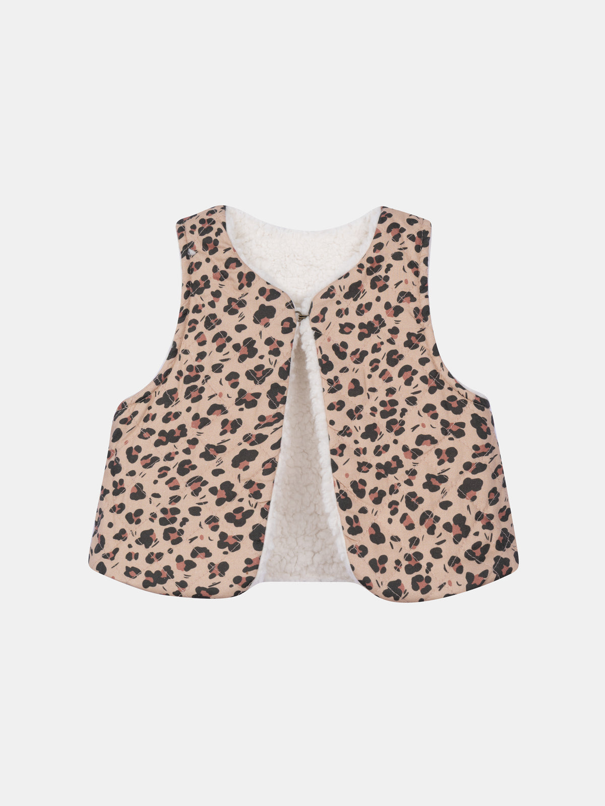 Reversible beige vest with leopard print for baby girl