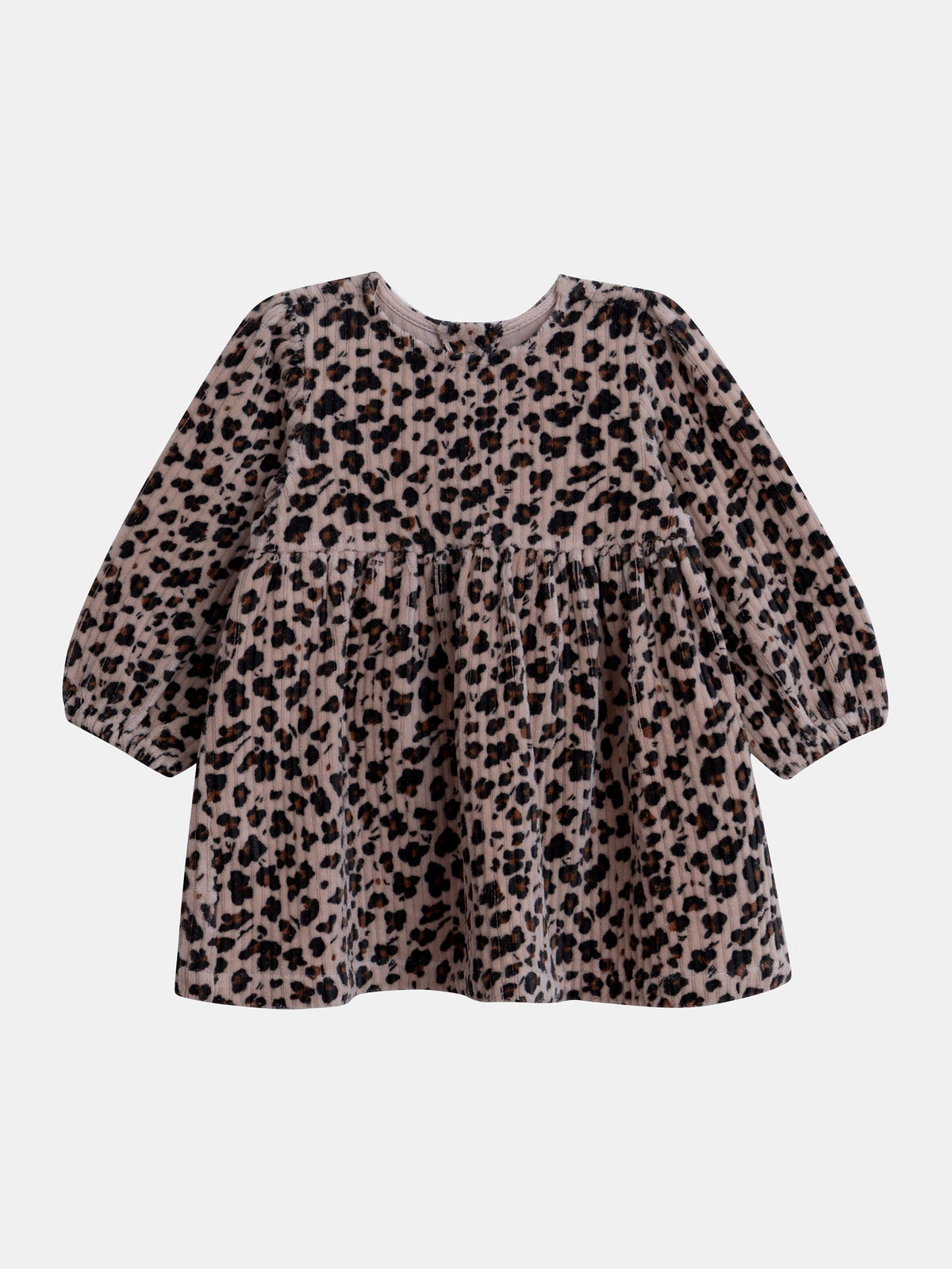 Beige corduroy dress with leopard print for baby girl