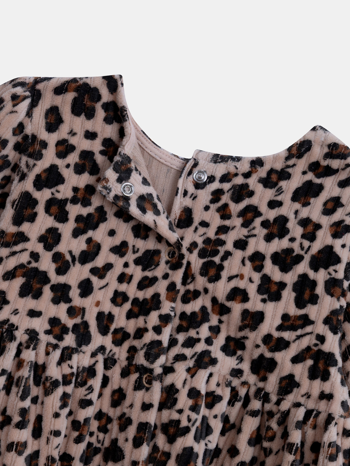 Beige corduroy dress with leopard print for baby girl