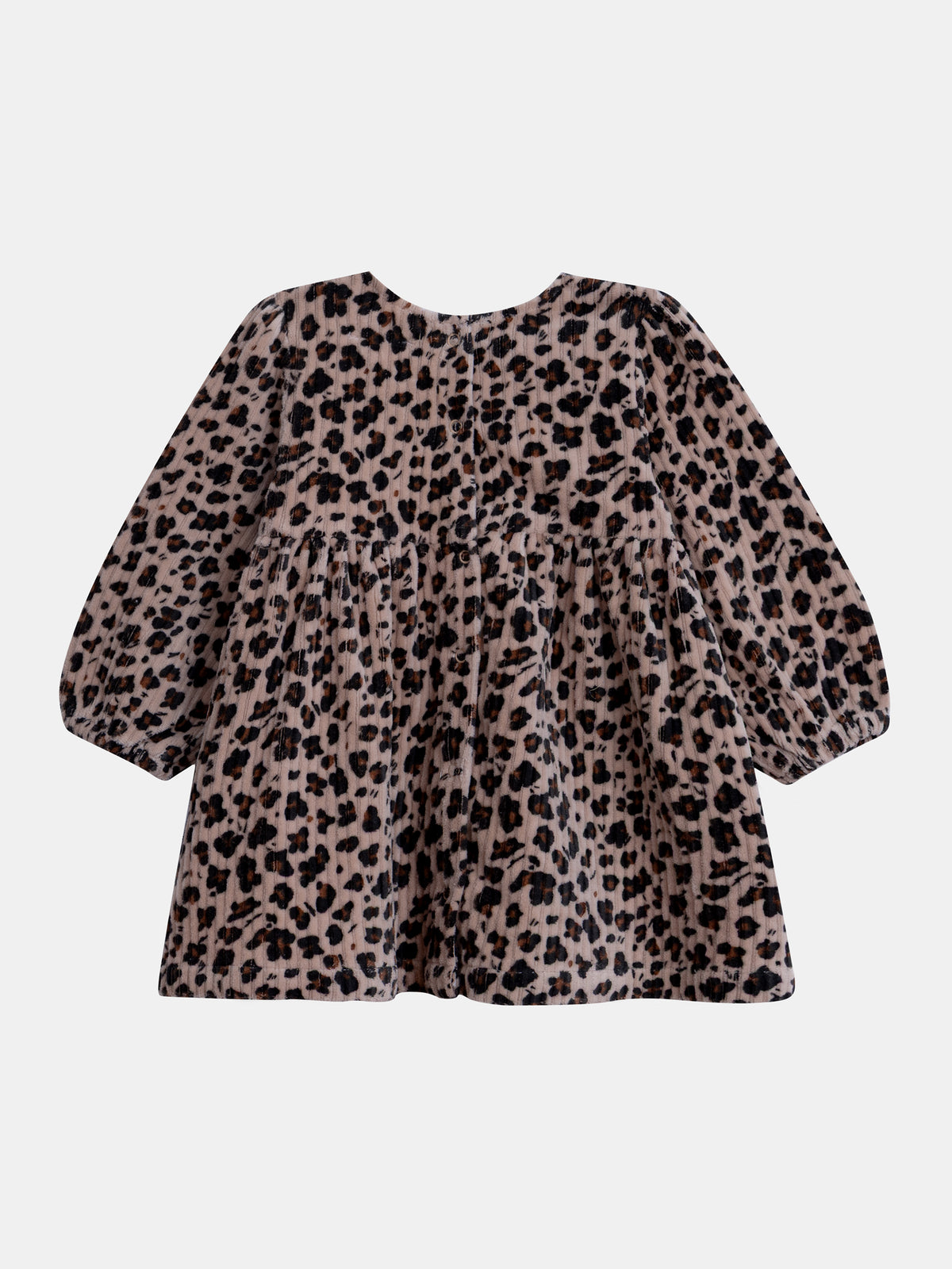 Beige corduroy dress with leopard print for baby girl