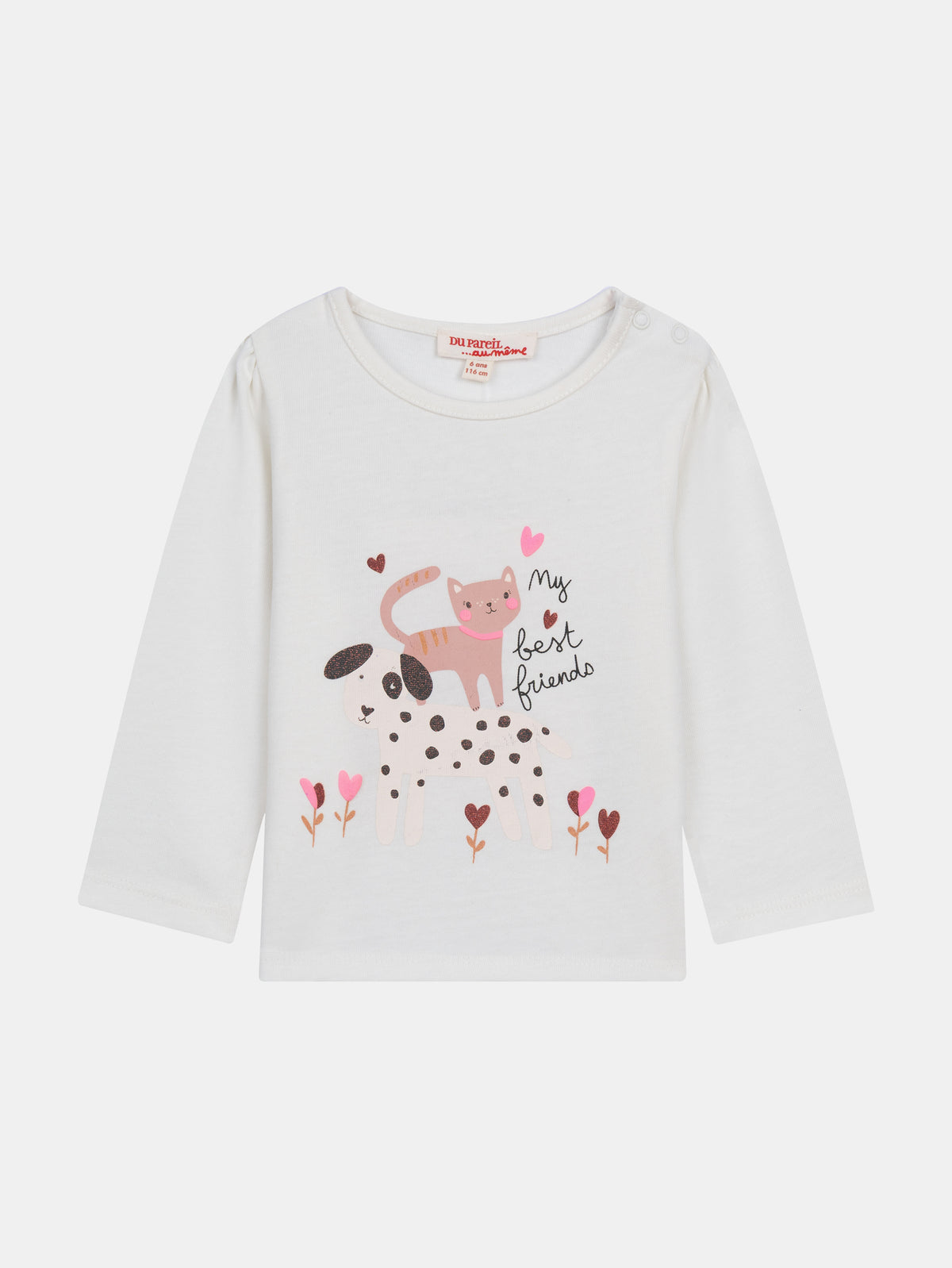 Ecru Long Sleeve T-Shirt "My Best Friends" for Baby Girls